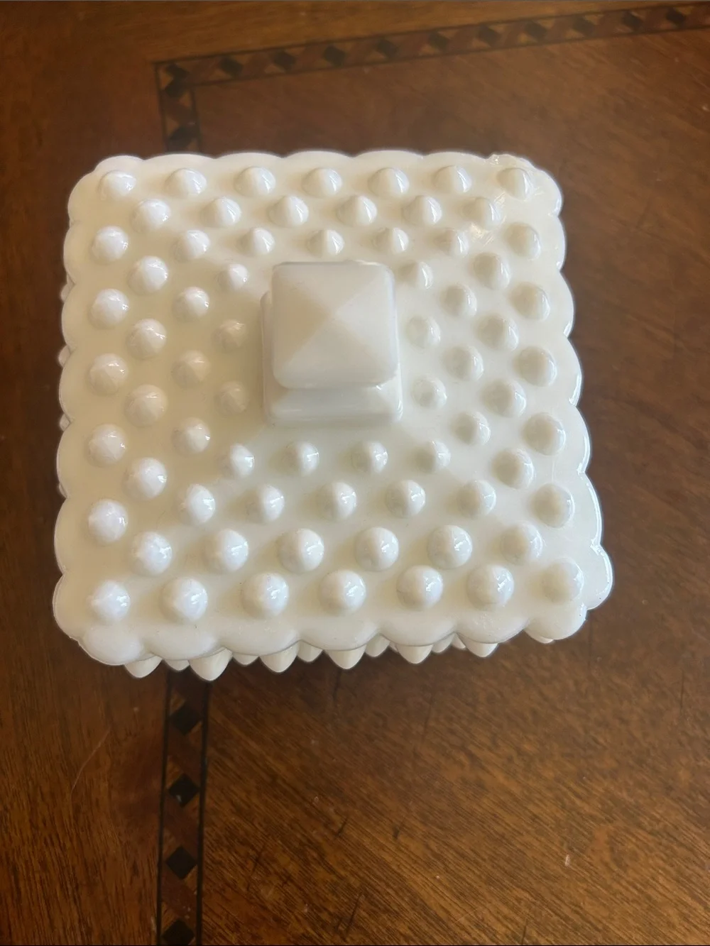 Used White Decorative Hobnail Ceramic Trinket Box small chip